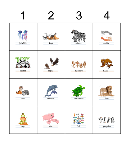 Animal Bingo Card