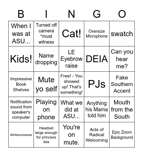 All College Mtg Bingo Card