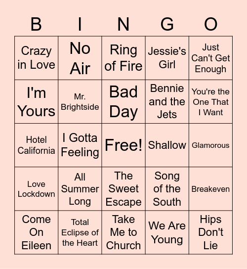 Throwbacks Mashup Bingo Card