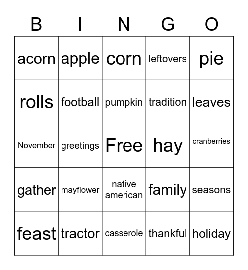 Fall Bingo Card