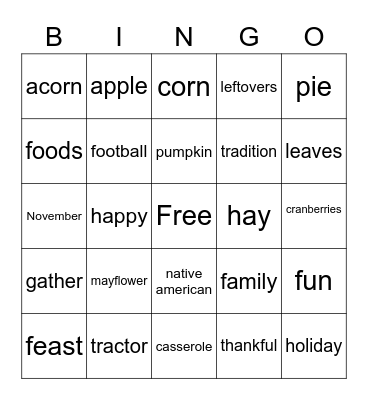 Fall Bingo Card