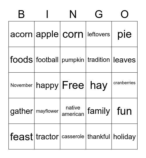 Fall Bingo Card