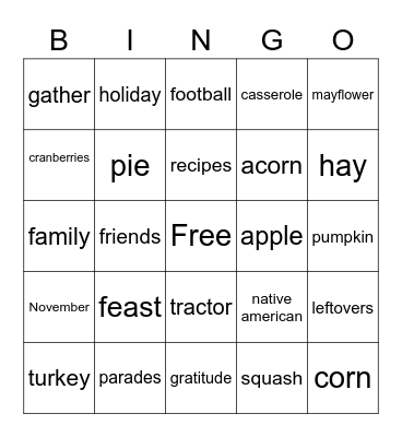 Fall Bingo Card