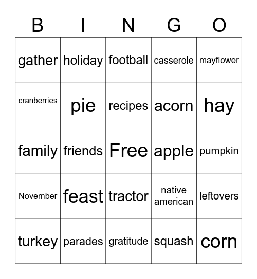 Fall Bingo Card