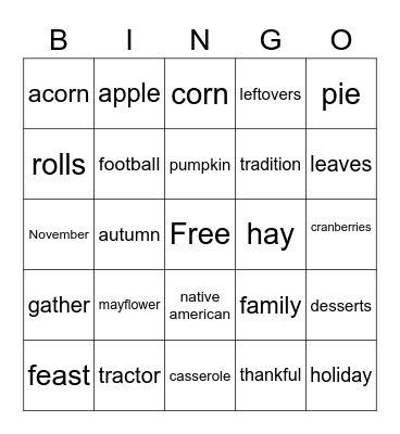 Fall Bingo Card