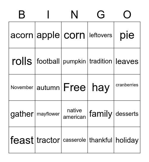 Fall Bingo Card