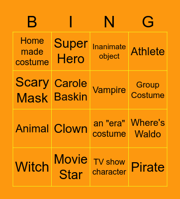 TM Team Monroe Costume BINGO Card