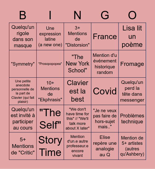 Le Deuxième Bingo du Miroir Bingo Card