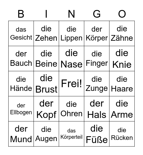 Monster/Körperteile Bingo Card