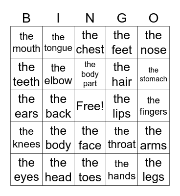 Monster/Körperteile Englisch Version Bingo Card