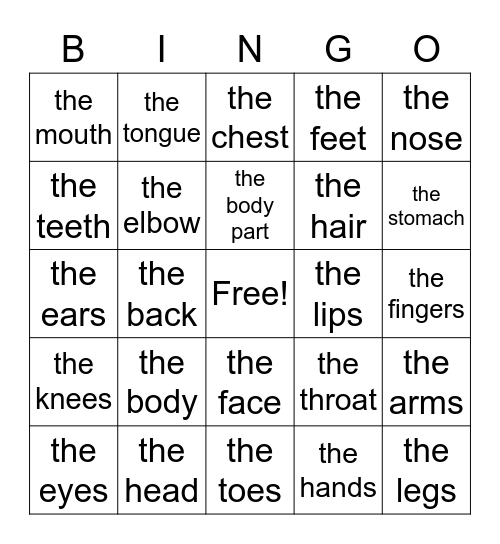 Monster/Körperteile Englisch Version Bingo Card