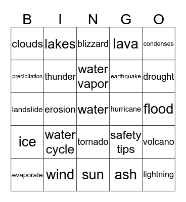 Changing Earth Bingo Card