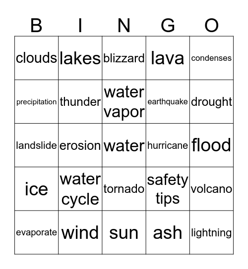 Changing Earth Bingo Card