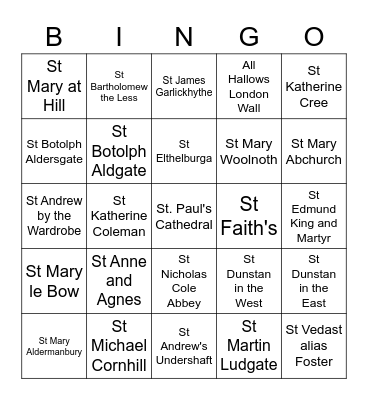 City Churches Bingo Card