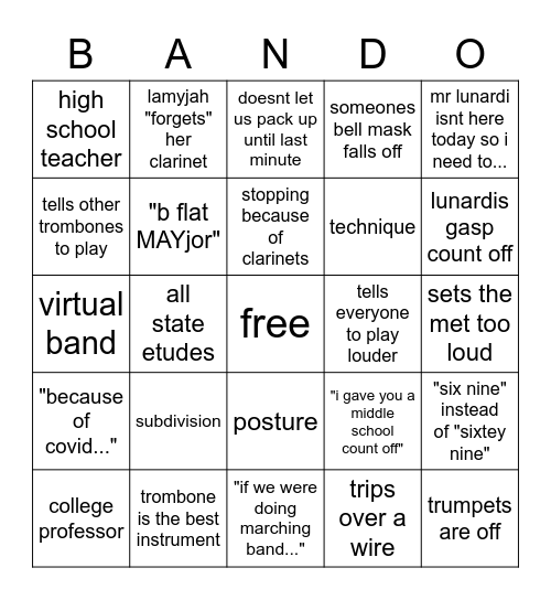 band bingo by oliver B) Bingo Card