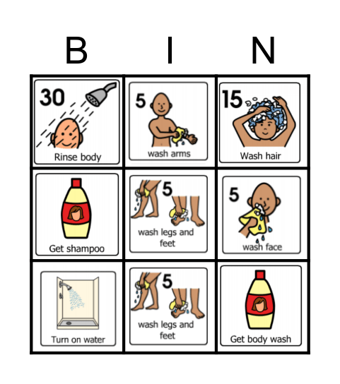 Showering Bingo Card
