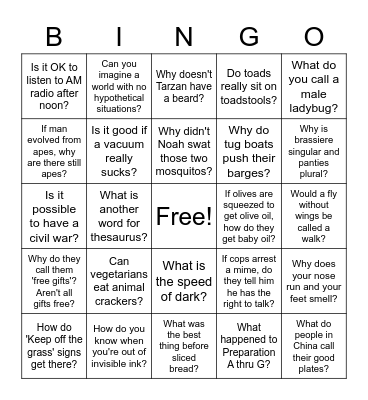 Did you ever wonder? Bingo Card