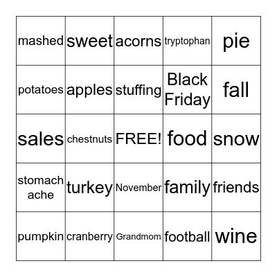 HAPPY THANKSGIVING Bingo Card