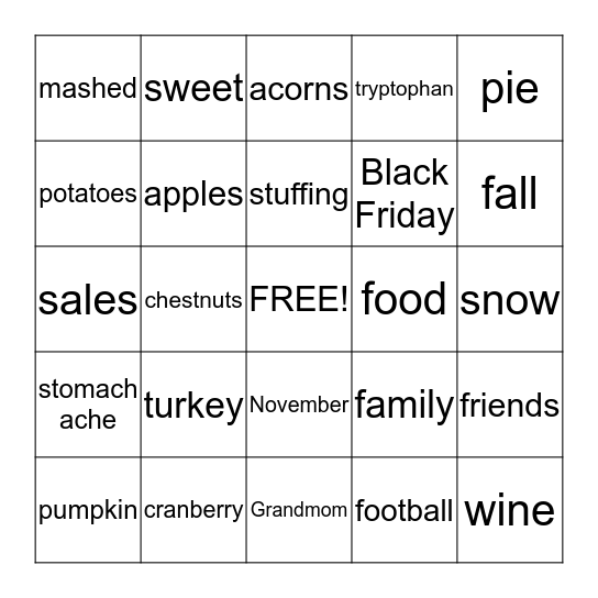 HAPPY THANKSGIVING Bingo Card