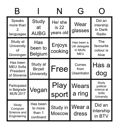 MEC Blagoevgrad 2020 Bingo Card