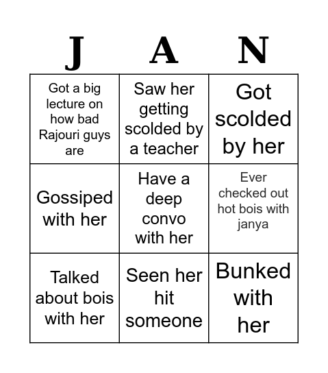 𝑱𝒂𝒏𝒚𝒂’𝒔 𝑩𝒊𝒓𝒕𝒉𝒅𝒂𝒚 𝑩𝒊𝒏𝒈𝒐 Bingo Card