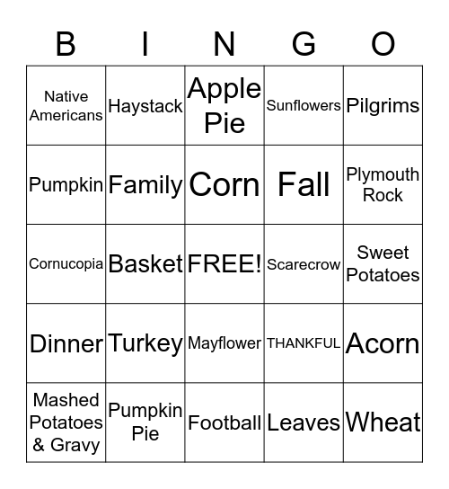 Thanksgiving Bingo Card