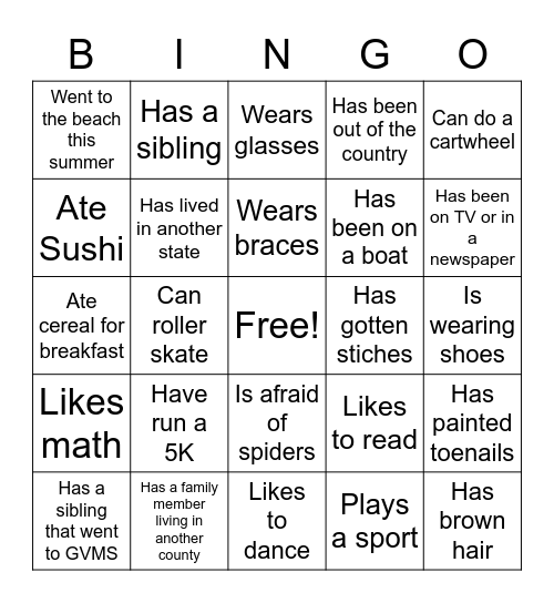 Get to Know You! Bingo Card