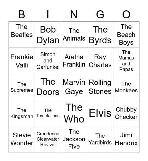 Music of the 1960's Bingo Card