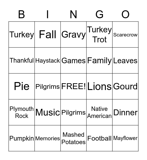 Thanksgiving Bingo Card