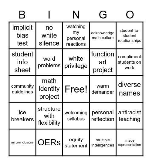 Culturally Responsive Teaching Bingo Card