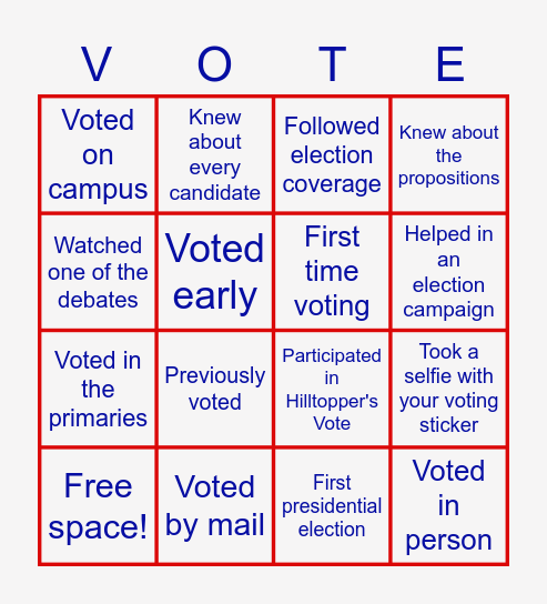 Voting Bingo Card