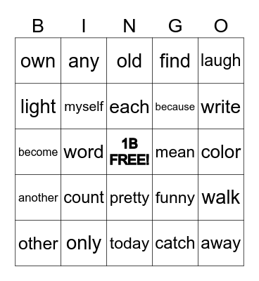 1B Power Words Bingo Card