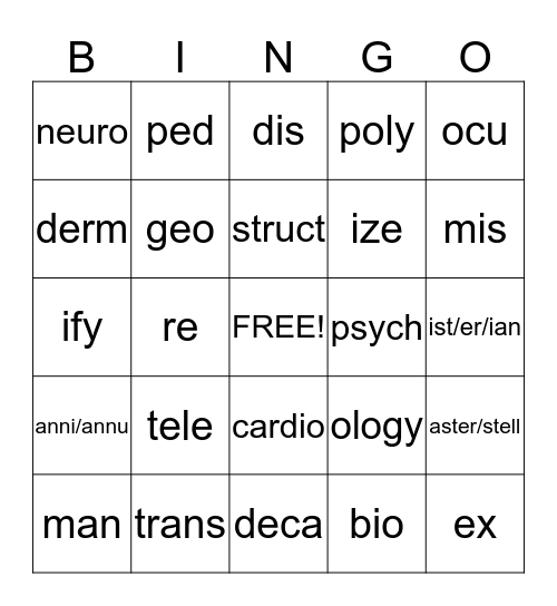 Vocabulary Review 1-10 Bingo Card