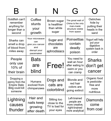 Scientific Myths Debunked Bingo Card