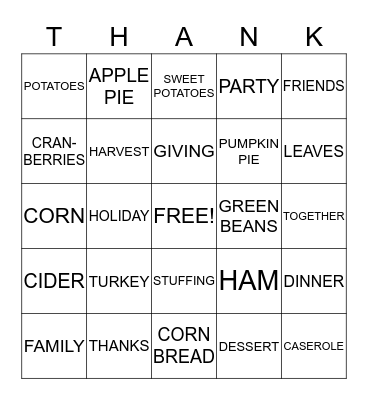 THANKSGIVING BINGO Card