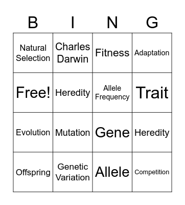 The Origin of Species Bingo Card