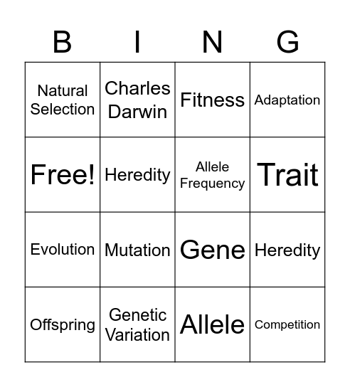 The Origin of Species Bingo Card