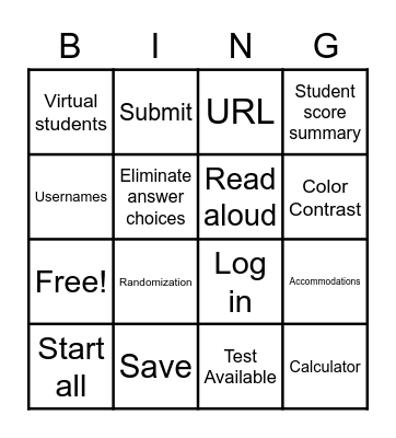 Eduphoria Online Testing Bingo Card