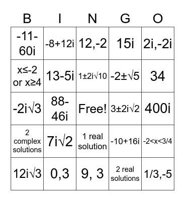 Algebra 2 H Chapter 3 Review Bingo Card