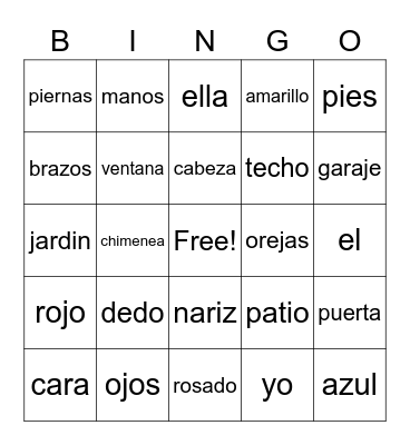 Spanish Bingo Card