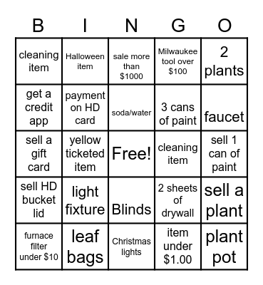 HOMEDEPOT BINGO Card