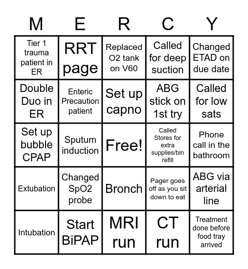 RT Week 2020 Bingo Card