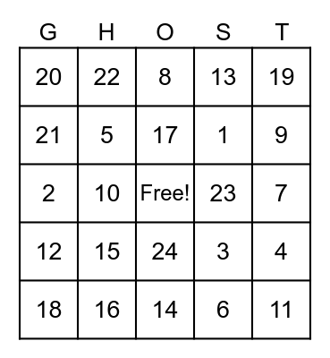 Halloween Bingo Card
