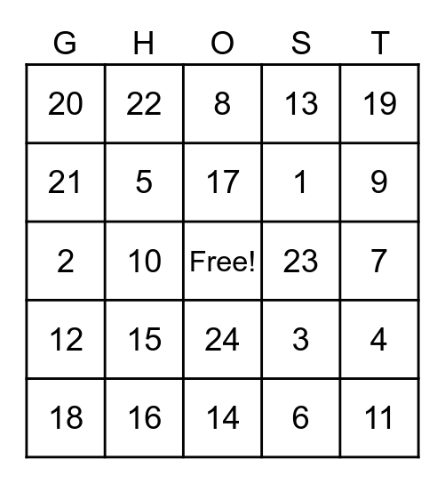 Halloween Bingo Card