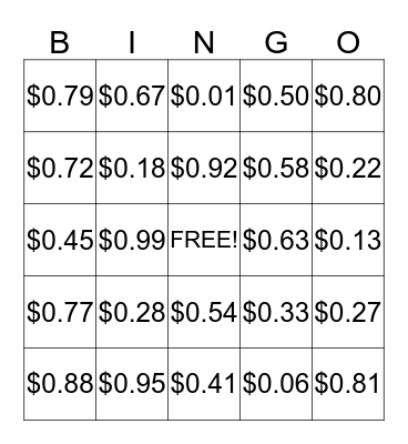 Money 2 Bingo Card
