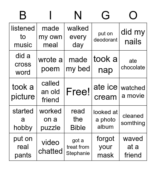 Quarantine Bingo Card