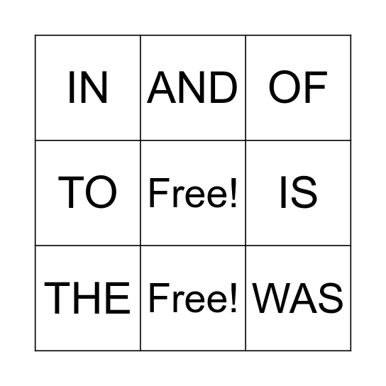 SIGHT WORDS Bingo Card