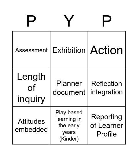 PYP Enhancement BINGO Card