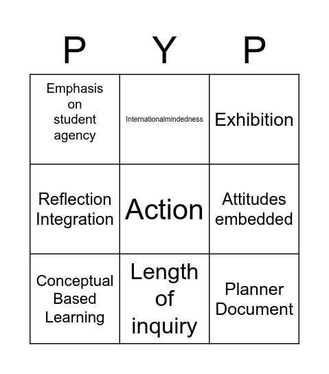 PYP Enhancement BINGO Card