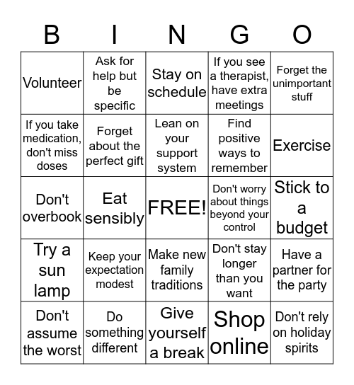 25 Ways to Find Joy & Balance During the Holidays Bingo Card